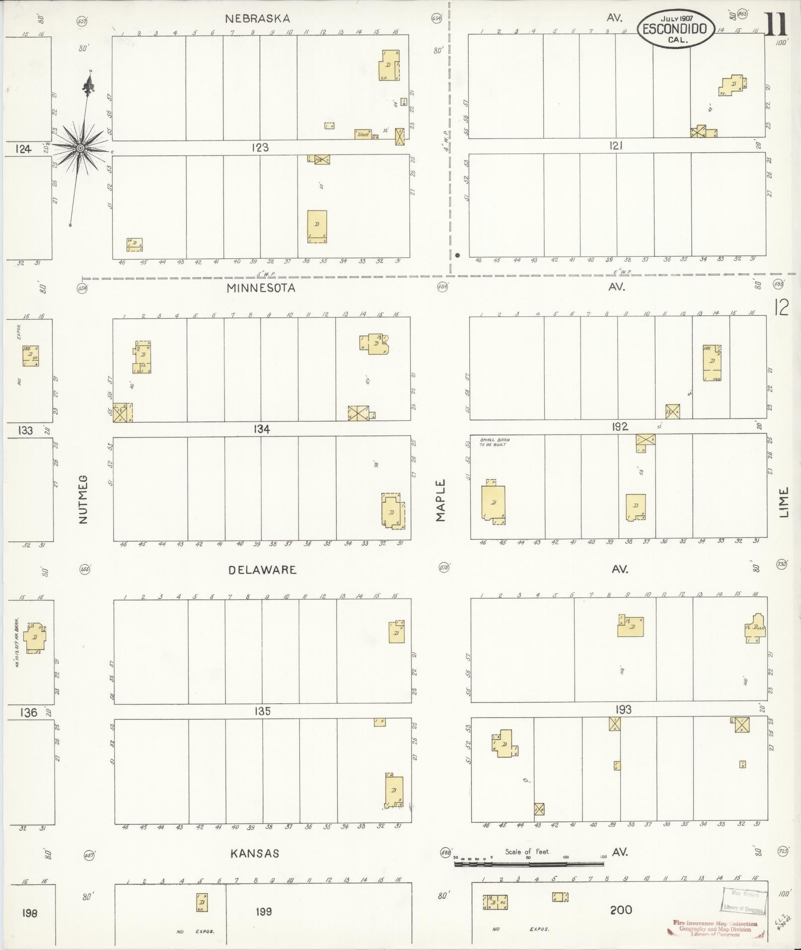 Sanborn Fire Insurance Map from Escondido, San Diego County, California (1907), Sheet #0011 - Complete Map Set gallery image, historic Sanborn map, vintage wall art, California California