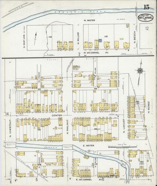 Sanborn Fire Insurance Map from Mount Carmel, Northumberland County, Pennsylvania (1920), Sheet #0015 - Historic Sanborn Fire Insurance Map Print, vintage old map wall art, antique decor, genealogy gift, Pennsylvania Pennsylvania map