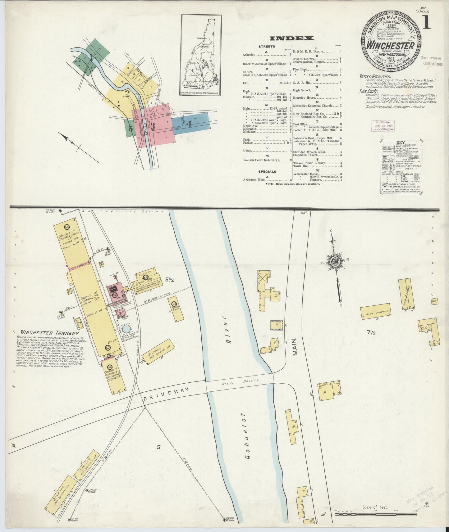 Sanborn Fire Insurance Map from Winchester, Cheshire County, New Hampshire (1913), Sheet #0001 - Complete Map Set gallery image, historic Sanborn map, vintage wall art, New Hampshire New Hampshire