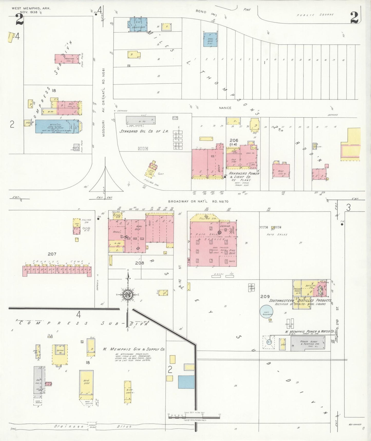 Sanborn Fire Insurance Map from West Memphis, Crittenden County, Arkansas (1938), Sheet #0002 - Historic Sanborn Fire Insurance Map Print, vintage old map wall art, antique decor, genealogy gift, Arkansas Arkansas map