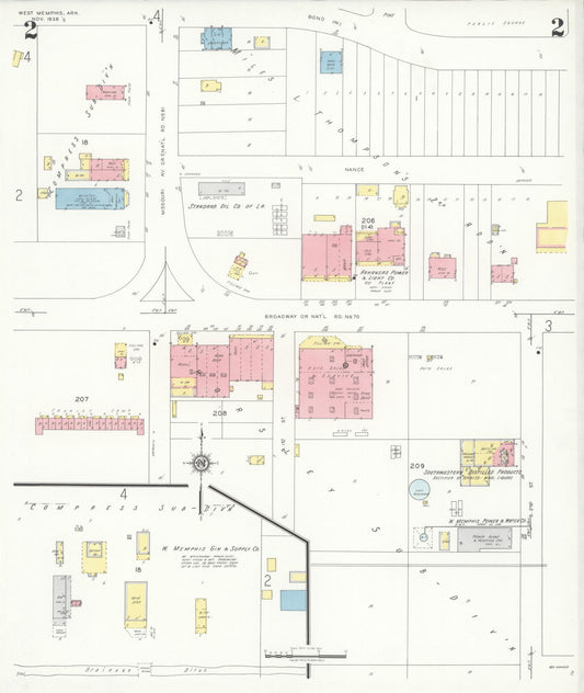 Sanborn Fire Insurance Map from West Memphis, Crittenden County, Arkansas (1938), Sheet #0002 - Historic Sanborn Fire Insurance Map Print, vintage old map wall art, antique decor, genealogy gift, Arkansas Arkansas map