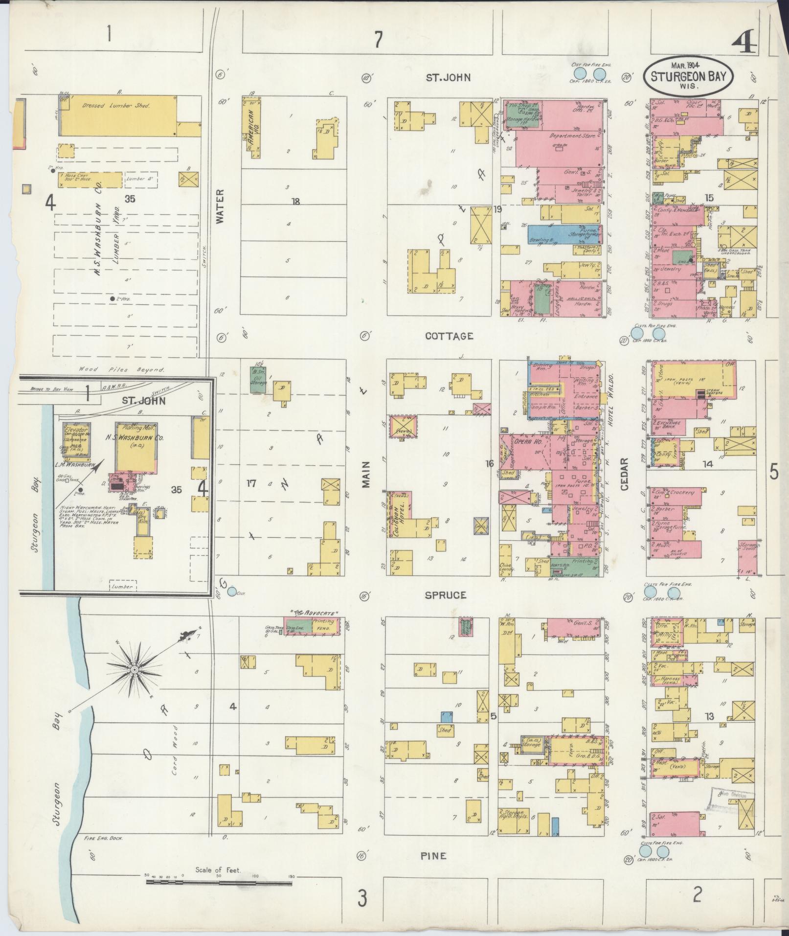 Sanborn Fire Insurance Map from Sturgeon Bay, Door County, Wisconsin (1904), Sheet #0004 - Historic Sanborn Fire Insurance Map Print, vintage old map wall art, antique decor, genealogy gift, Wisconsin Wisconsin map