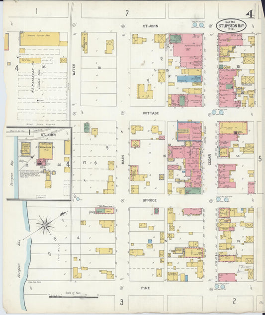 Sanborn Fire Insurance Map from Sturgeon Bay, Door County, Wisconsin (1904), Sheet #0004 - Historic Sanborn Fire Insurance Map Print, vintage old map wall art, antique decor, genealogy gift, Wisconsin Wisconsin map