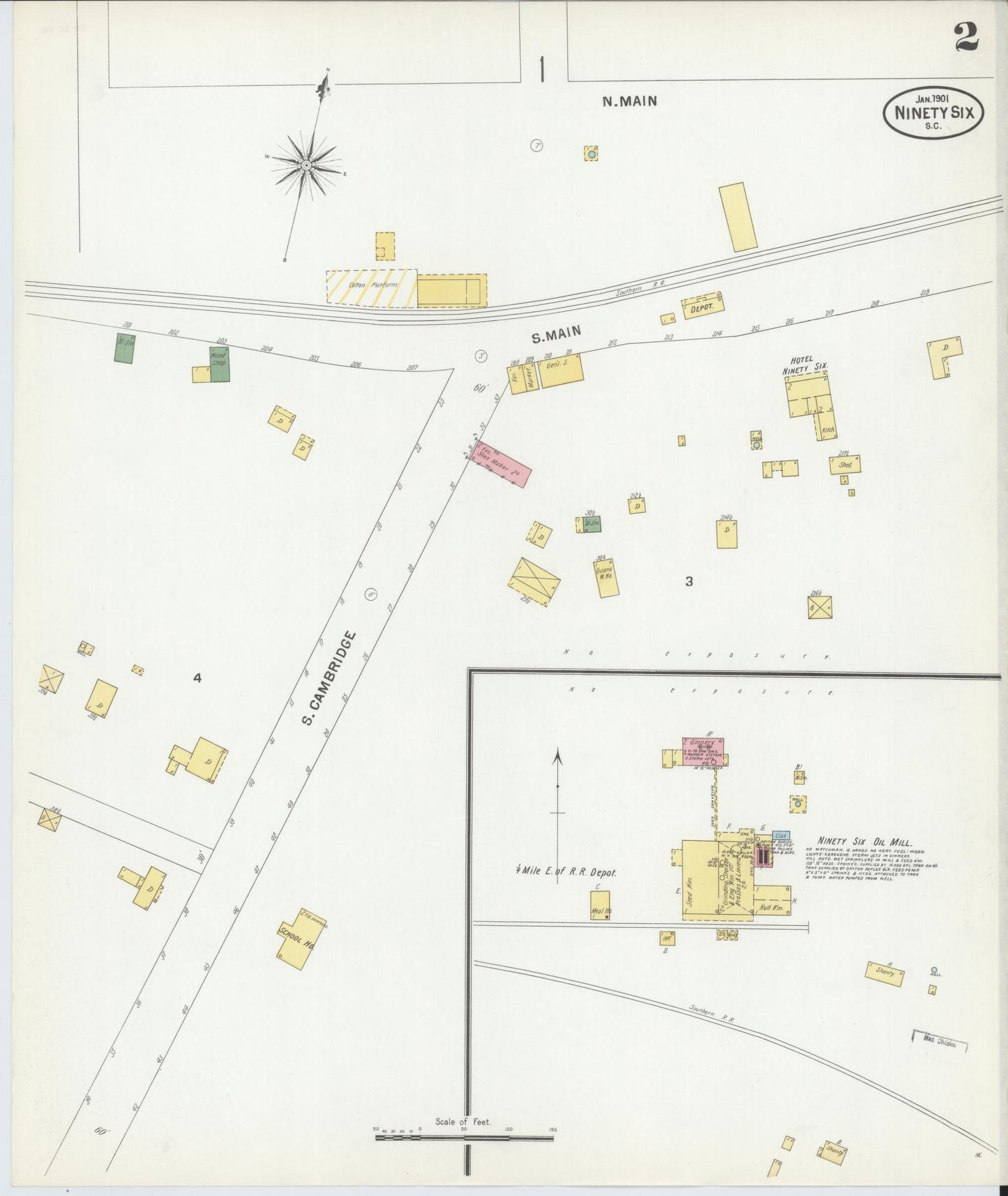 Sanborn Fire Insurance Map from Ninety Six, Greenwood County, South Carolina (1901), Sheet #0002 - Historic Sanborn Fire Insurance Map Print, vintage old map wall art, antique decor, genealogy gift, South Carolina South Carolina map
