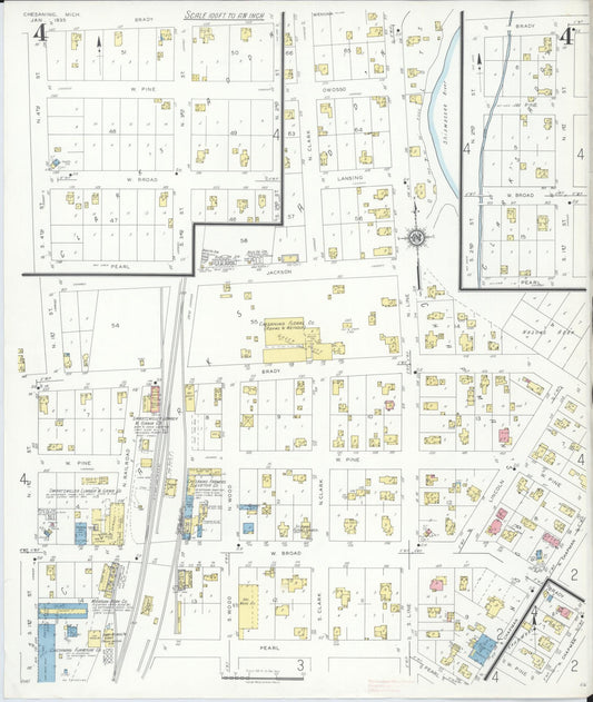 Sanborn Fire Insurance Map from Chesaning, Saginaw County, Michigan (1935), Sheet #0004 - Historic Sanborn Fire Insurance Map Print, vintage old map wall art, antique decor, genealogy gift, Michigan Michigan map