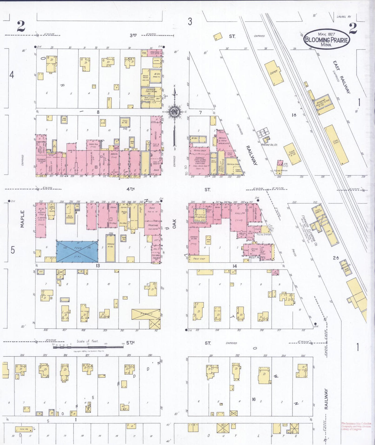 Sanborn Fire Insurance Map from Blooming Prairie, Steele County, Minnesota (1927), Sheet #0002 - Complete Map Set gallery image, historic Sanborn map, vintage wall art, Minnesota Minnesota