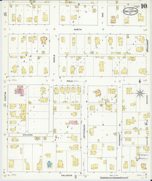 Sanborn Fire Insurance Map from Chillicothe, Livingston County, Missouri (1909), Sheet #0010 - Historic Sanborn Fire Insurance Map Print, vintage old map wall art, antique decor, genealogy gift, Missouri Missouri map