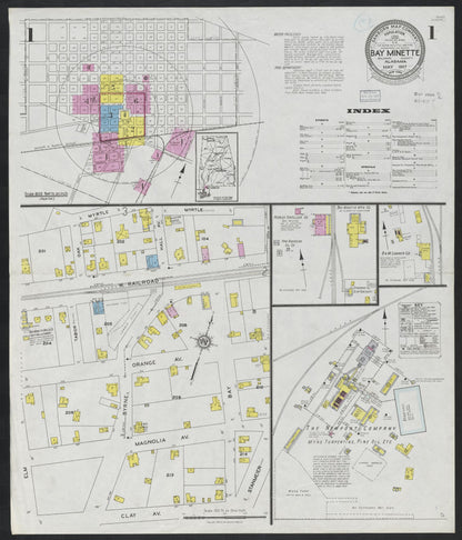 Sanborn Fire Insurance Map from Bay Minette, Baldwin County, Alabama (1927), Sheet #0001 - Complete Map Set gallery image, historic Sanborn map, vintage wall art, Alabama Alabama