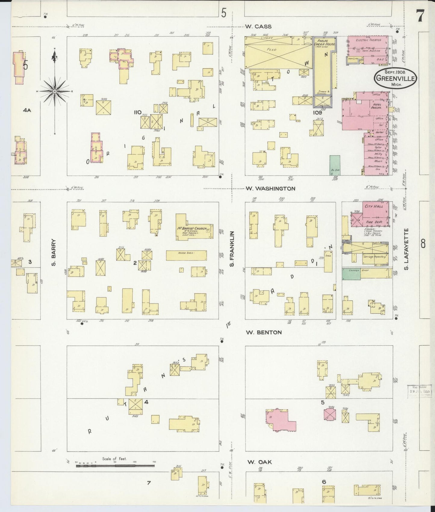 Sanborn Fire Insurance Map from Greenville, Montcalm County, Michigan (1908), Sheet #0007 - Complete Map Set gallery image, historic Sanborn map, vintage wall art, Michigan Michigan