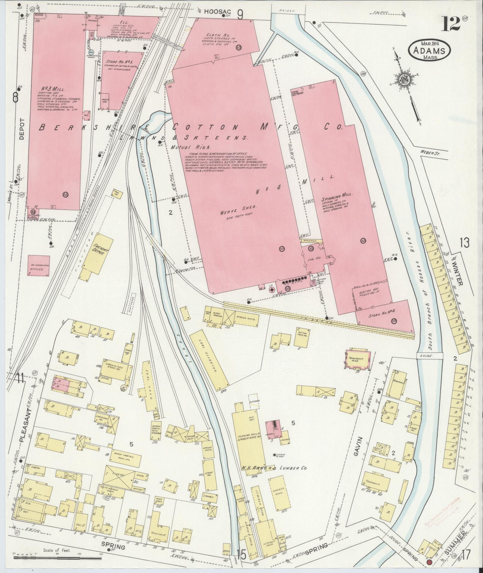 Sanborn Fire Insurance Map from Adams, Berkshire County, Massachusetts (1914), Sheet #0012 - Historic Sanborn Fire Insurance Map Print, vintage old map wall art, antique decor, genealogy gift, Massachusetts Massachusetts map