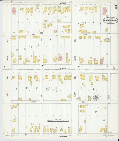 Sanborn Fire Insurance Map from New Philadelphia, Tuscarawas County, Ohio (1901), Sheet #0005 - Historic Sanborn Fire Insurance Map Print, vintage old map wall art, antique decor, genealogy gift, Ohio Ohio map