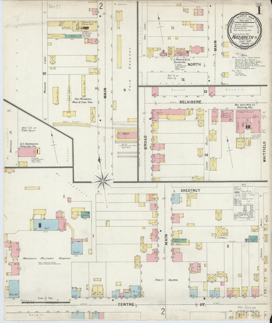 Sanborn Fire Insurance Map from Nazareth, Northampton County, Pennsylvania (1897), Sheet #0001 - Historic Sanborn Fire Insurance Map Print, vintage old map wall art, antique decor, genealogy gift, Pennsylvania Pennsylvania map