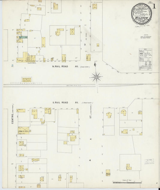 Sanborn Fire Insurance Map from Muldrow, Sequoyah County, Oklahoma (1896), Sheet #0001 - Complete Map Set gallery image, historic Sanborn map, vintage wall art, Oklahoma Oklahoma