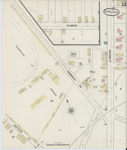 Sanborn Fire Insurance Map from Carlisle, Cumberland County, Pennsylvania (1890), Sheet #0013 - Complete Map Set gallery image, historic Sanborn map, vintage wall art, Pennsylvania Pennsylvania
