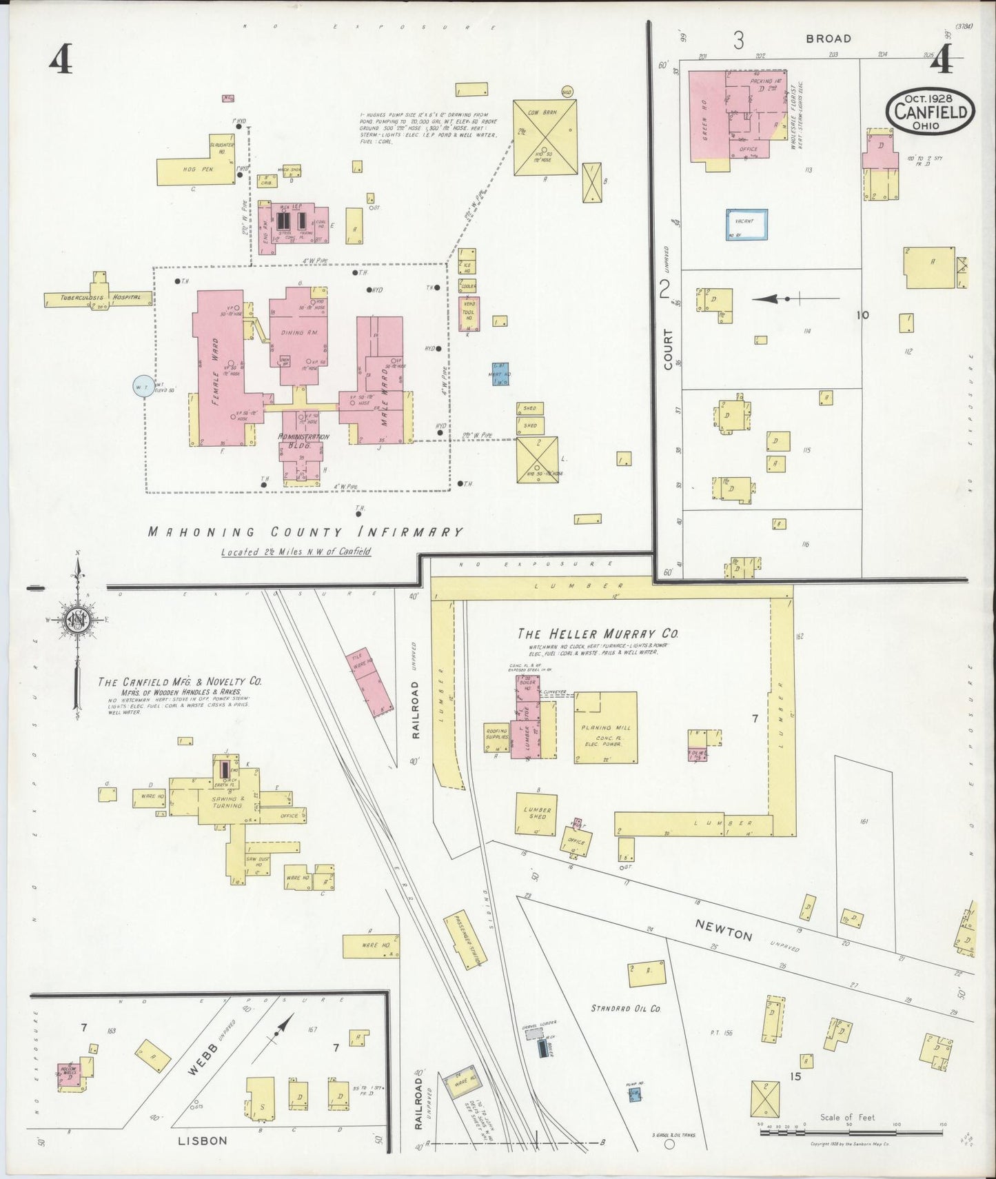 Sanborn Fire Insurance Map from Canfield, Mahoning County, Ohio (1928), Sheet #0004 - Historic Sanborn Fire Insurance Map Print, vintage old map wall art, antique decor, genealogy gift, Ohio Ohio map