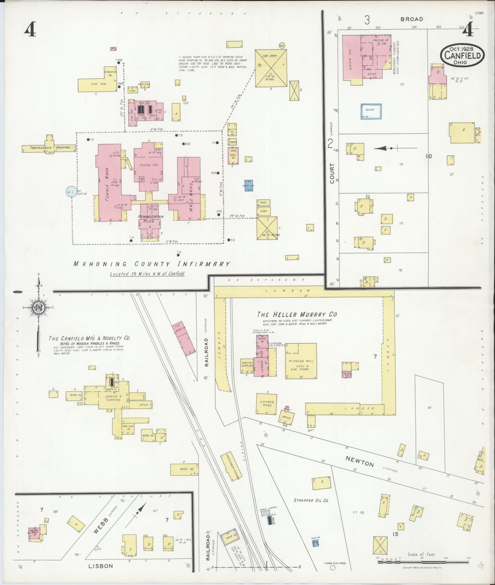 Sanborn Fire Insurance Map from Canfield, Mahoning County, Ohio (1928), Sheet #0004 - Historic Sanborn Fire Insurance Map Print, vintage old map wall art, antique decor, genealogy gift, Ohio Ohio map