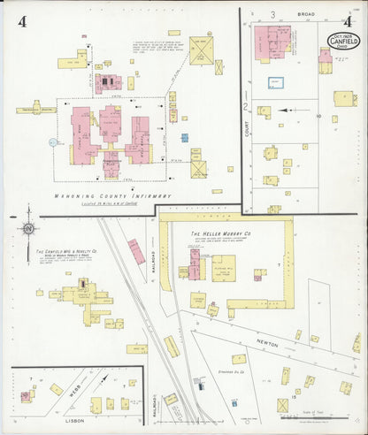 Sanborn Fire Insurance Map from Canfield, Mahoning County, Ohio (1928), Sheet #0004 - Historic Sanborn Fire Insurance Map Print, vintage old map wall art, antique decor, genealogy gift, Ohio Ohio map