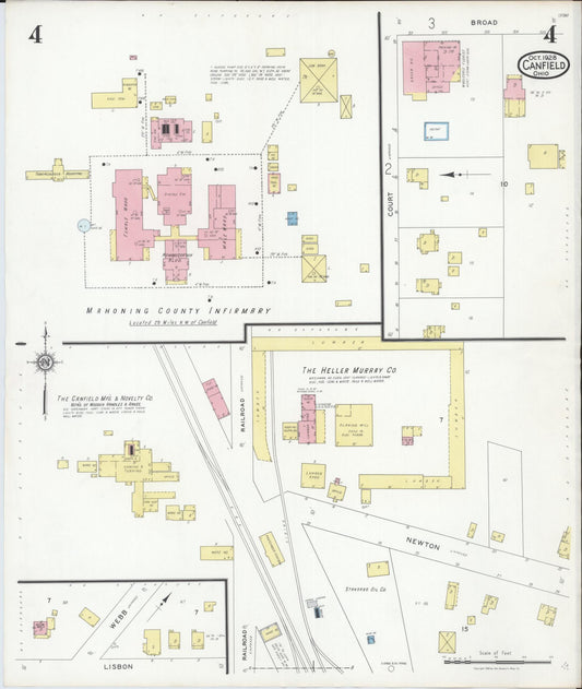 Sanborn Fire Insurance Map from Canfield, Mahoning County, Ohio (1928), Sheet #0004 - Historic Sanborn Fire Insurance Map Print, vintage old map wall art, antique decor, genealogy gift, Ohio Ohio map