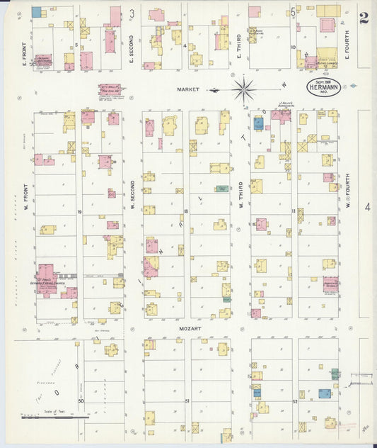 Sanborn Fire Insurance Map from Hermann, Gasconade County, Missouri (1908), Sheet #0002 - Historic Sanborn Fire Insurance Map Print, vintage old map wall art, antique decor, genealogy gift, Missouri Missouri map