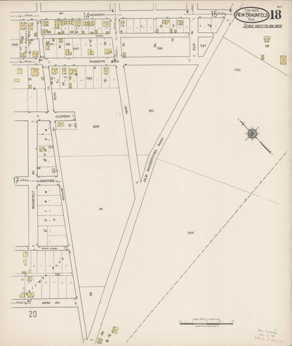 Sanborn Fire Insurance Map from New Braunfels, Comal County, Texas (1922), Sheet #0018 - Historic Sanborn Fire Insurance Map Print, vintage old map wall art, antique decor, genealogy gift, Texas Texas map