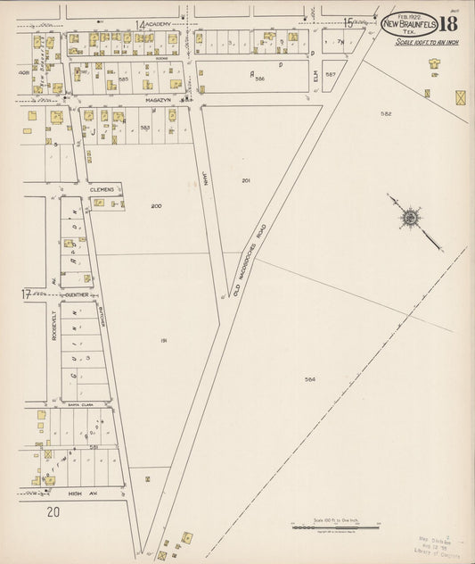 Sanborn Fire Insurance Map from New Braunfels, Comal County, Texas (1922), Sheet #0018 - Historic Sanborn Fire Insurance Map Print, vintage old map wall art, antique decor, genealogy gift, Texas Texas map