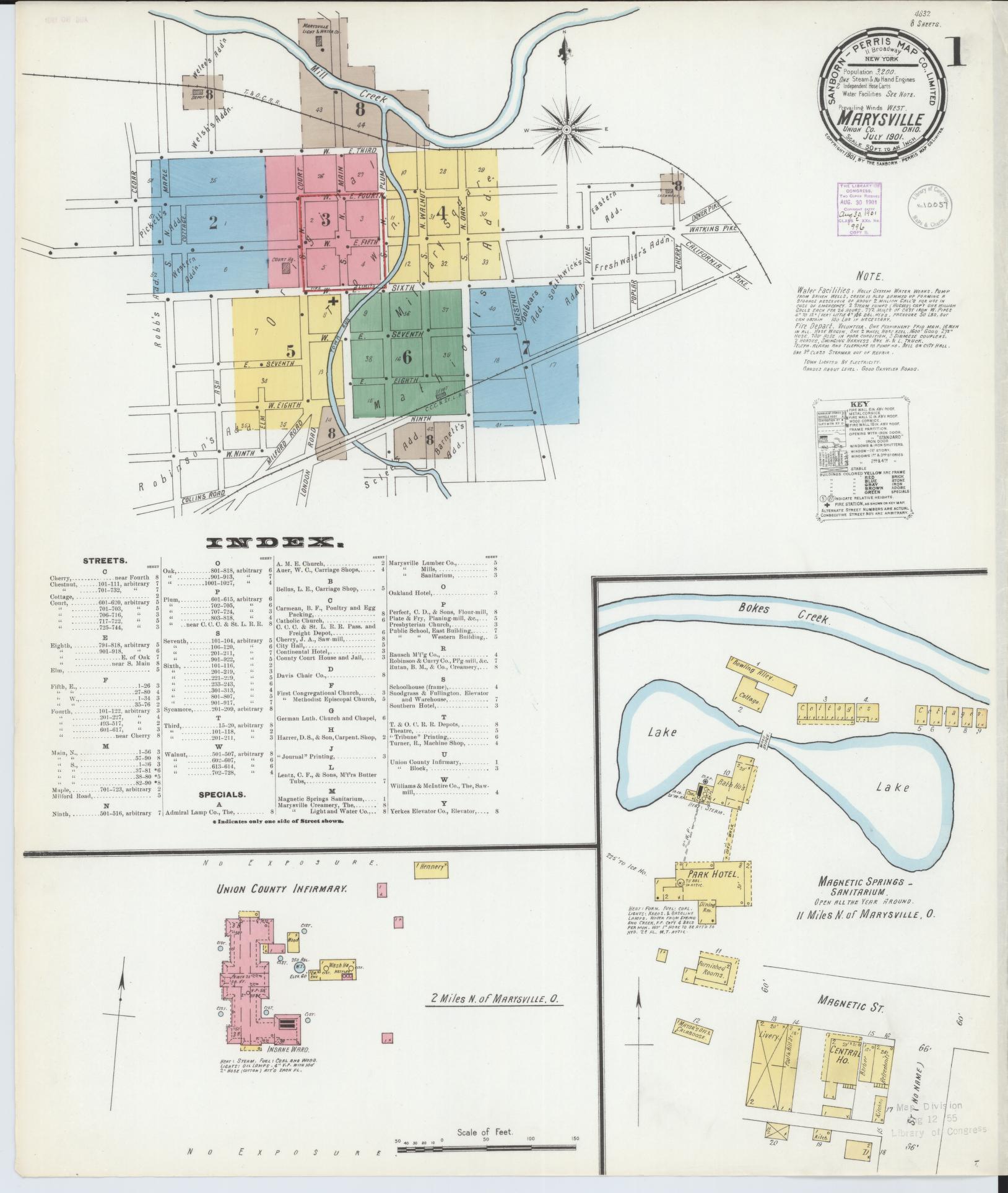 Sanborn Fire Insurance Map from Marysville, Union County, Ohio (1901), Sheet #0001 - Historic Sanborn Fire Insurance Map Print, vintage old map wall art, antique decor, genealogy gift, Ohio Ohio map