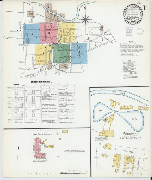 Sanborn Fire Insurance Map from Marysville, Union County, Ohio (1901), Sheet #0001 - Historic Sanborn Fire Insurance Map Print, vintage old map wall art, antique decor, genealogy gift, Ohio Ohio map