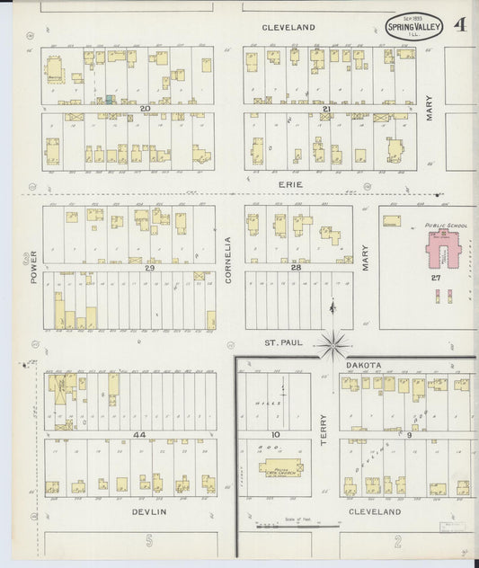 Sanborn Fire Insurance Map from Spring Valley, Bureau County, Illinois (1893), Sheet #0004 - Historic Sanborn Fire Insurance Map Print, vintage old map wall art, antique decor, genealogy gift, Illinois Illinois map