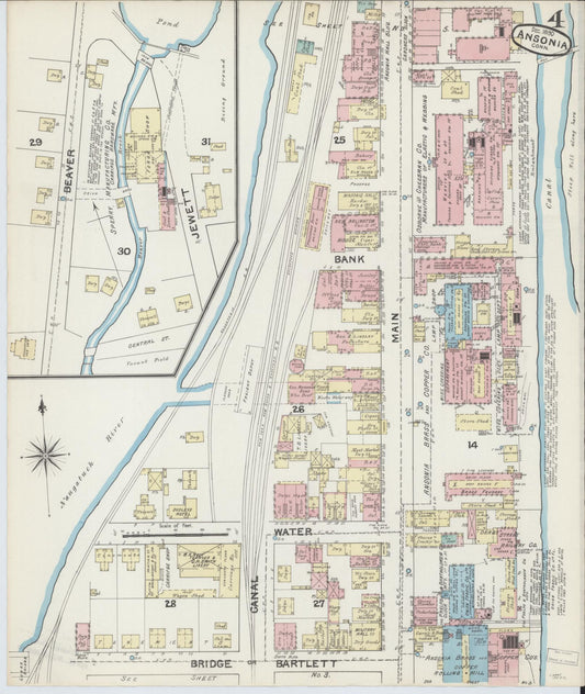 Sanborn Fire Insurance Map from Ansonia, New Haven County, Connecticut (1890), Sheet #0004 - Historic Sanborn Fire Insurance Map Print, vintage old map wall art, antique decor, genealogy gift, Connecticut Connecticut map