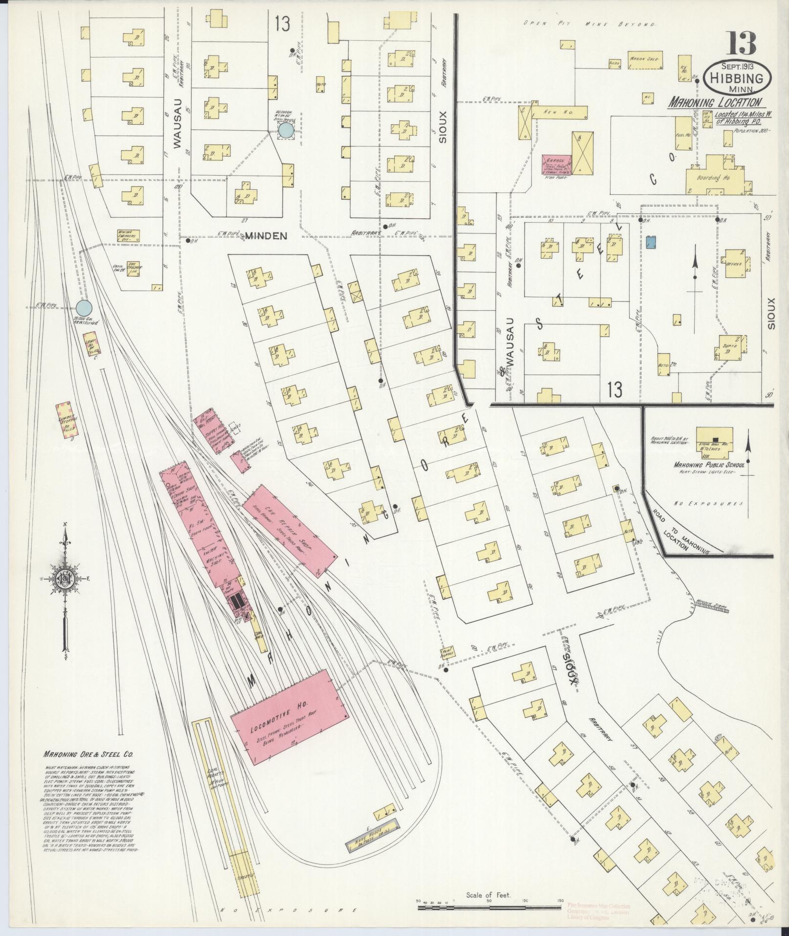 Sanborn Fire Insurance Map from Hibbing, Saint Louis County, Minnesota (1913), Sheet #0013 - Complete Map Set gallery image, historic Sanborn map, vintage wall art, Minnesota Minnesota