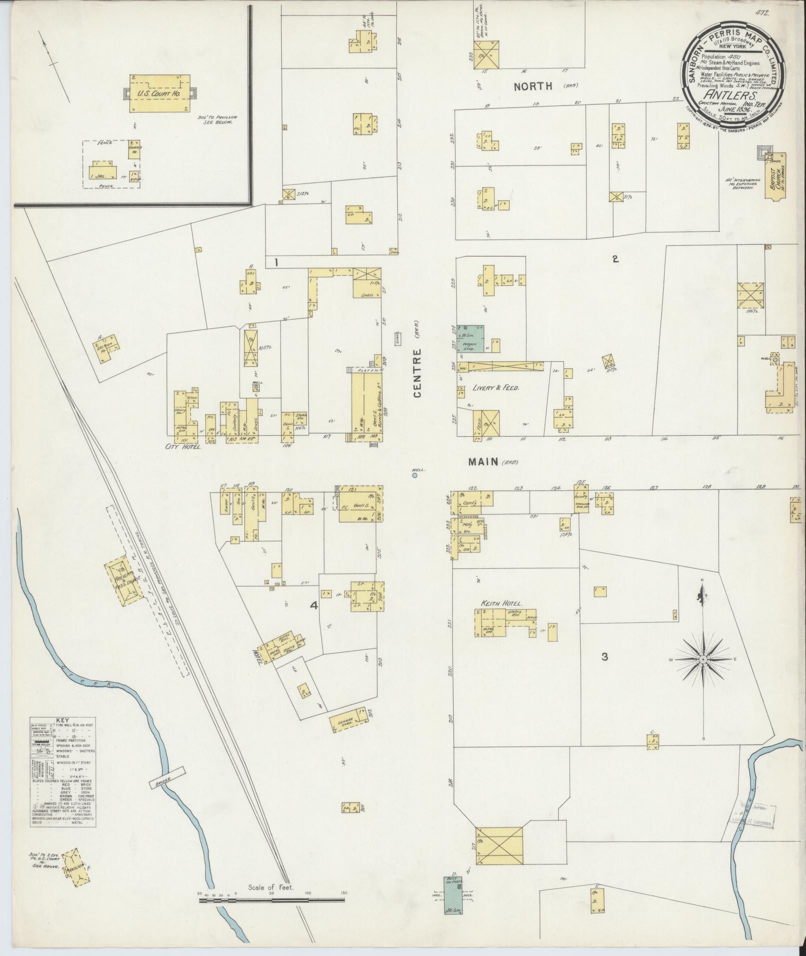 Sanborn Fire Insurance Map from Antlers, Pushmataha County, Oklahoma. (1896) – Historic Sanborn Fire Insurance Map Print