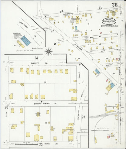 Sanborn Fire Insurance Map from Rutherford, Bergen County, New Jersey (1909), Sheet #0026 - Complete Map Set gallery image, historic Sanborn map, vintage wall art, New Jersey New Jersey