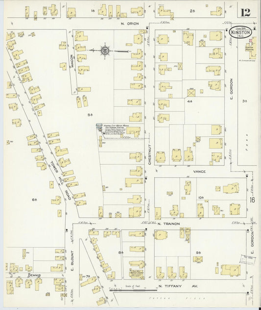 Sanborn Fire Insurance Map from Kinston, Lenoir County, North Carolina (1914), Sheet #0012 - Historic Sanborn Fire Insurance Map Print, vintage old map wall art, antique decor, genealogy gift, North Carolina North Carolina map