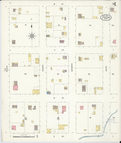 Sanborn Fire Insurance Map from Payson, Utah County, Utah (1908), Sheet #0004 - Complete Map Set gallery image, historic Sanborn map, vintage wall art, Payson Utah