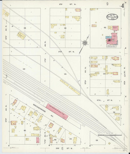 Sanborn Fire Insurance Map from Saint Cloud, Stearns, Benton, and Sherburne Counties, Minnesota (1913), Sheet #0004 - Complete Map Set gallery image, historic Sanborn map, vintage wall art, Minnesota Minnesota