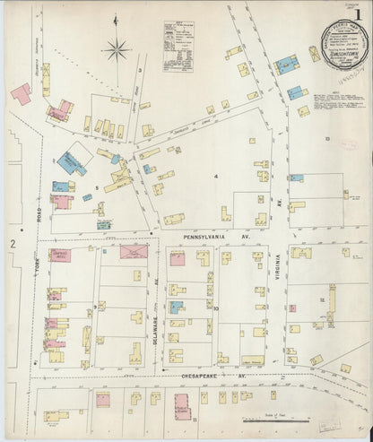 Sanborn Fire Insurance Map from Towson, Baltimore County, Maryland (1897), Sheet #0001 - Complete Map Set gallery image, historic Sanborn map, vintage wall art, Maryland Maryland