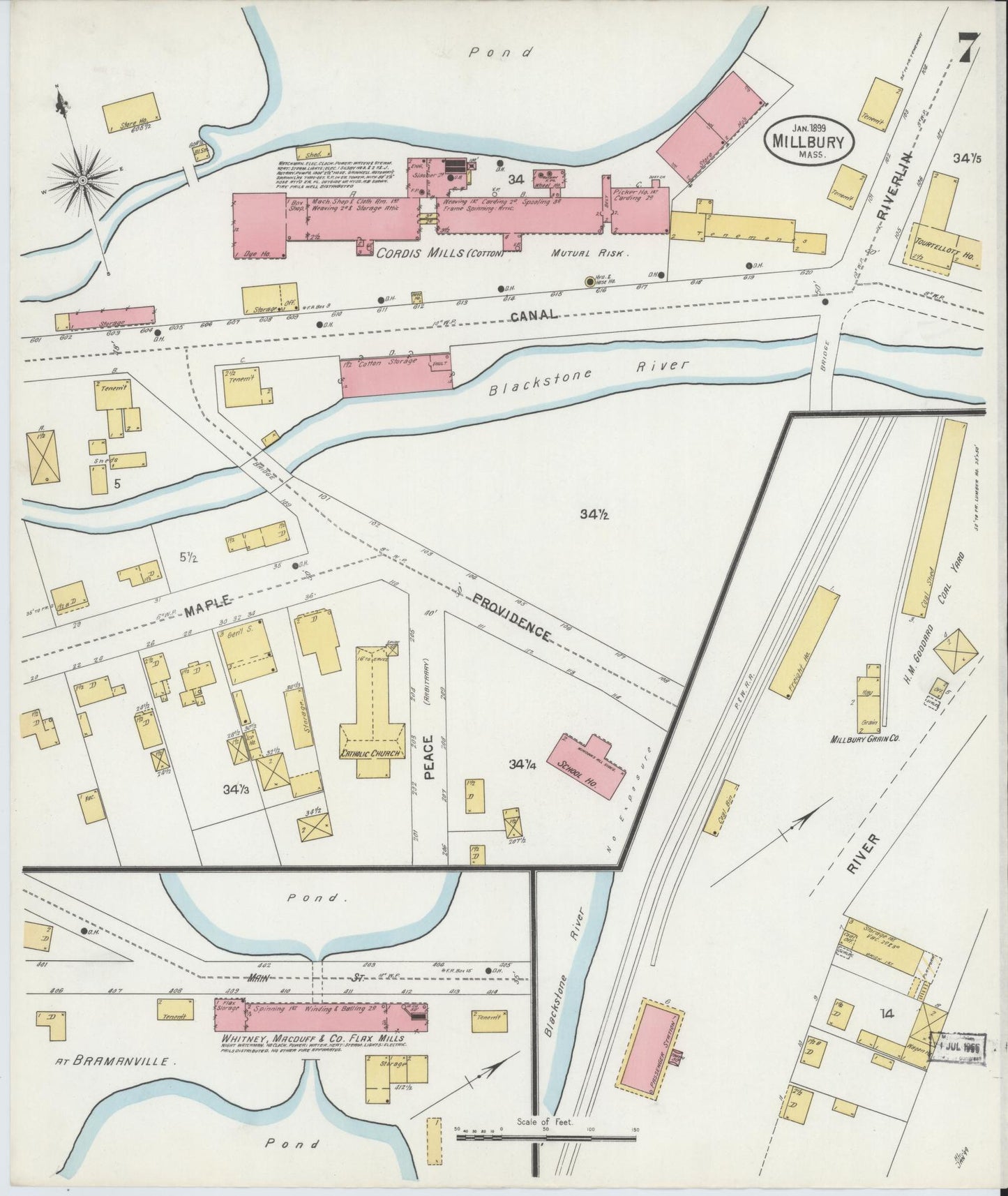 Sanborn Fire Insurance Map from Millbury, Worcester County, Massachusetts (1899), Sheet #0007 - Complete Map Set gallery image, historic Sanborn map, vintage wall art, Massachusetts Massachusetts