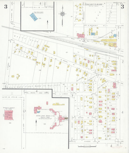 Sanborn Fire Insurance Map from Bensenville, Dupage County, Illinois (1933), Sheet #0003 - Historic Sanborn Fire Insurance Map Print, vintage old map wall art, antique decor, genealogy gift, Illinois Illinois map