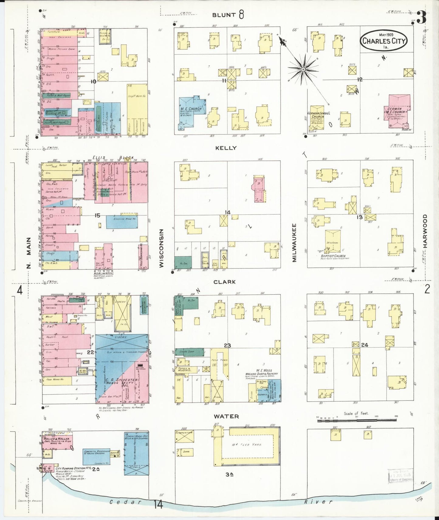 Sanborn Fire Insurance Map from Charles City, Floyd County, Iowa (1909), Sheet #0003 - Historic Sanborn Fire Insurance Map Print, vintage old map wall art