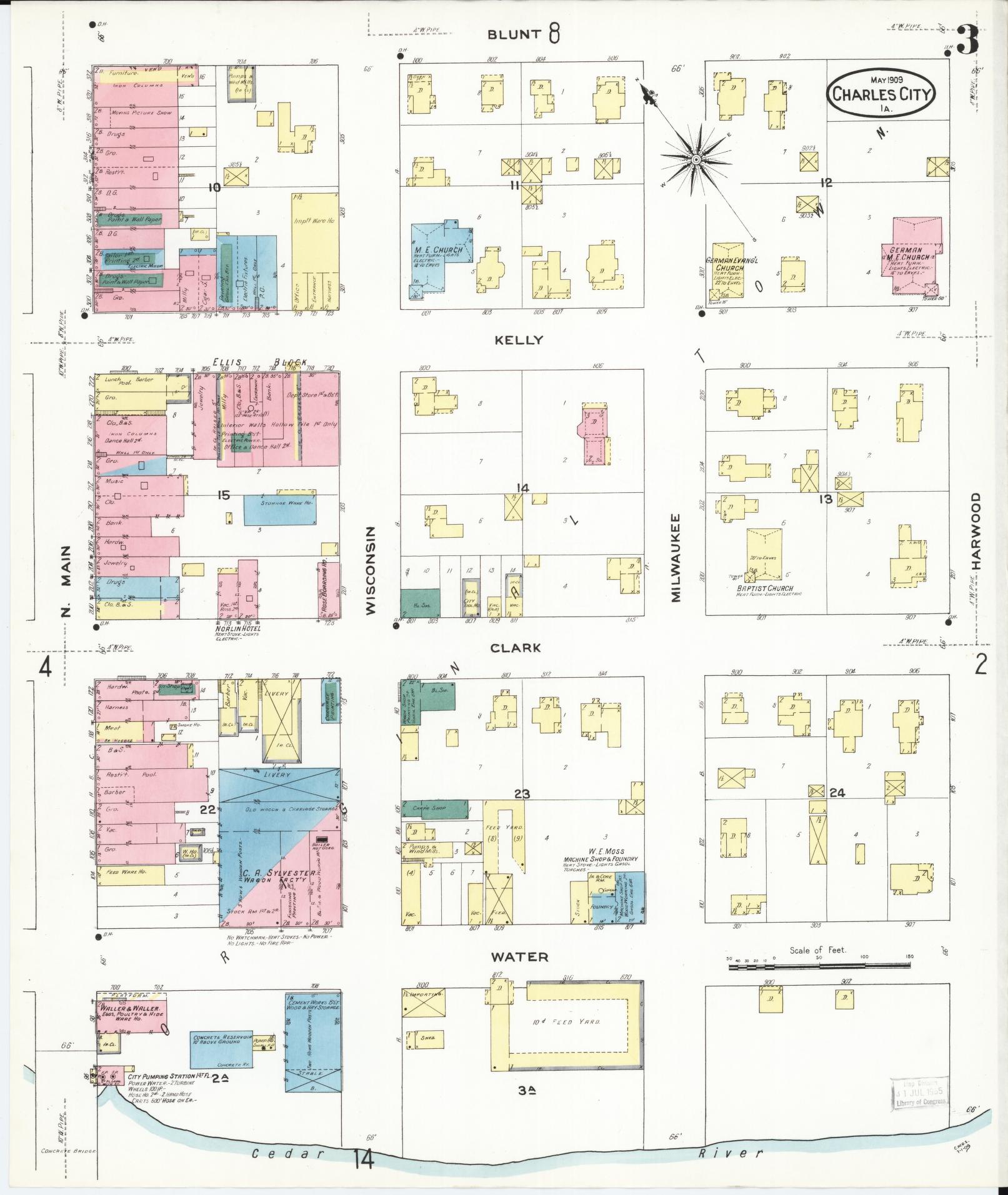 Sanborn Fire Insurance Map from Charles City, Floyd County, Iowa (1909), Sheet #0003 - Historic Sanborn Fire Insurance Map Print, vintage old map wall art