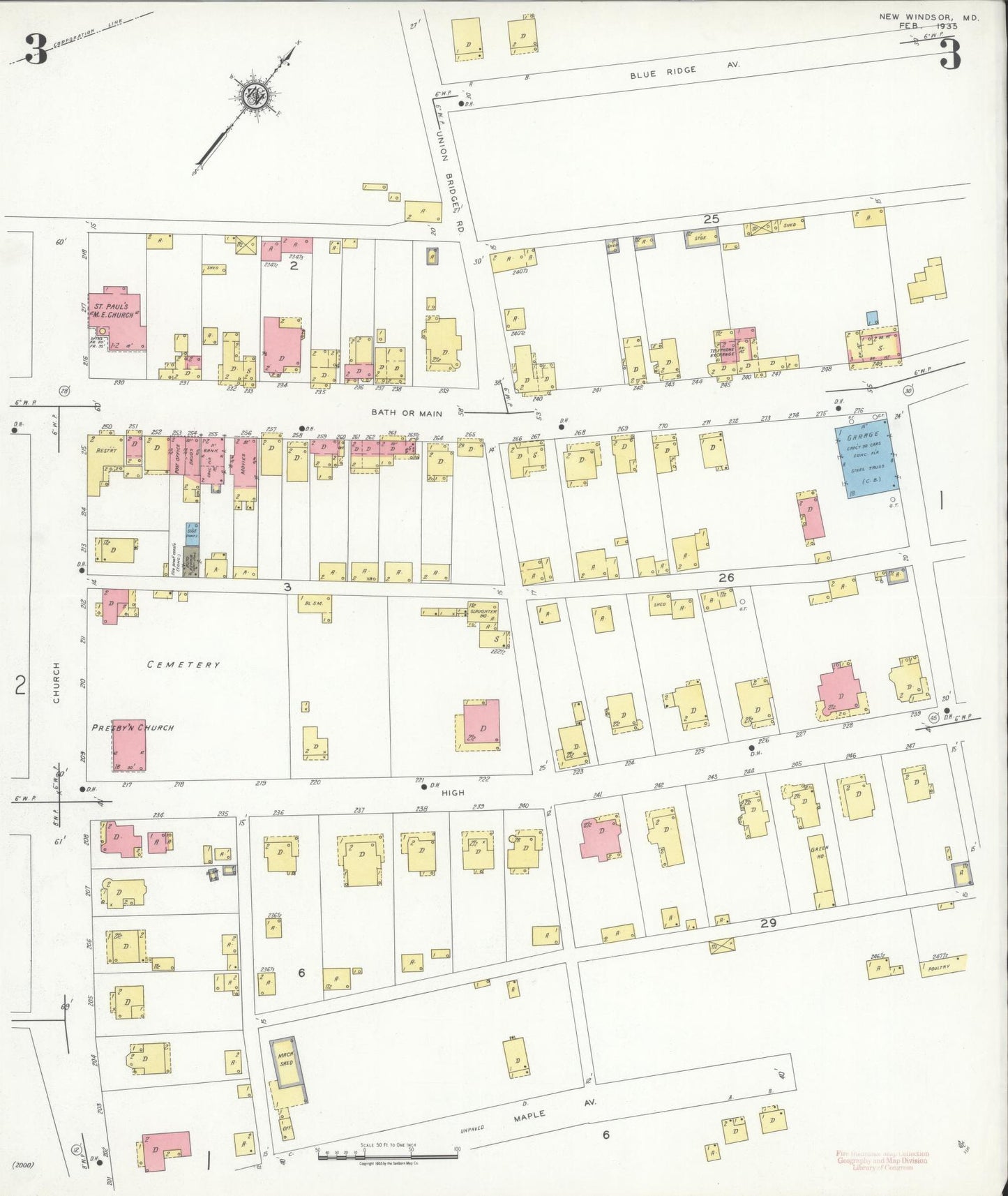 Sanborn Fire Insurance Map from New Windsor, Carroll County, Maryland (1935), Sheet #0003 - Historic Sanborn Fire Insurance Map Print, vintage old map wall art