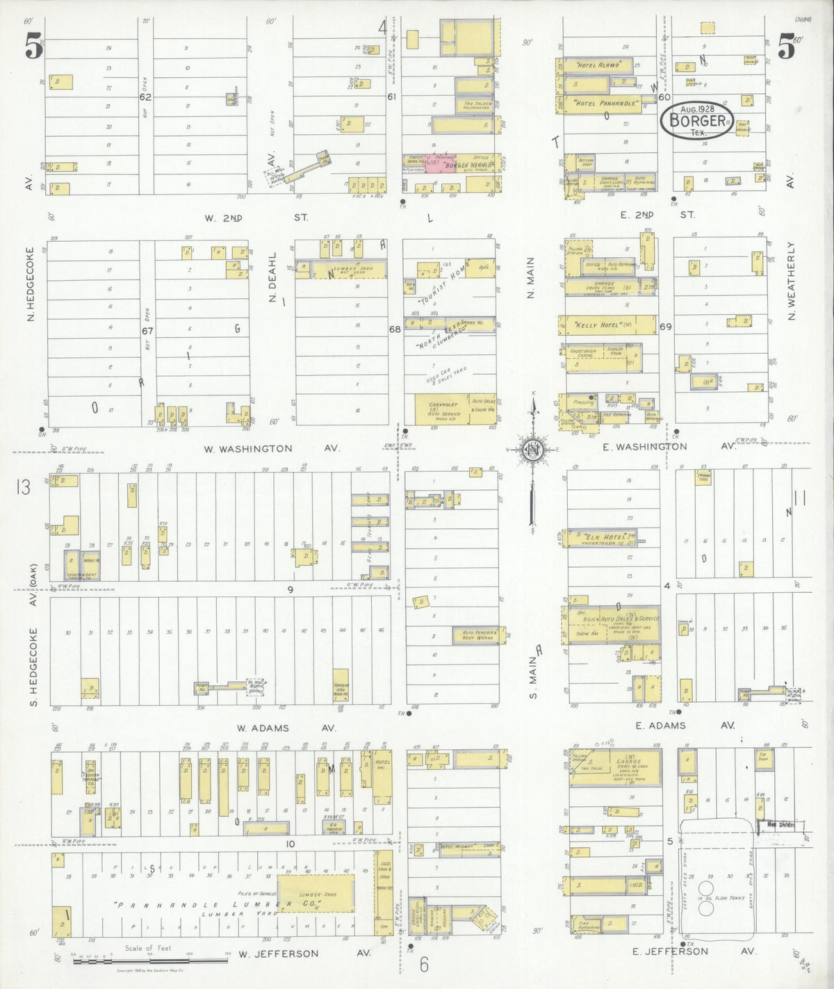 Sanborn Fire Insurance Map from Borger, Hutchinson County, Texas (1928), Sheet #0005 - Complete Map Set gallery image, historic Sanborn map, vintage wall art, Texas Texas