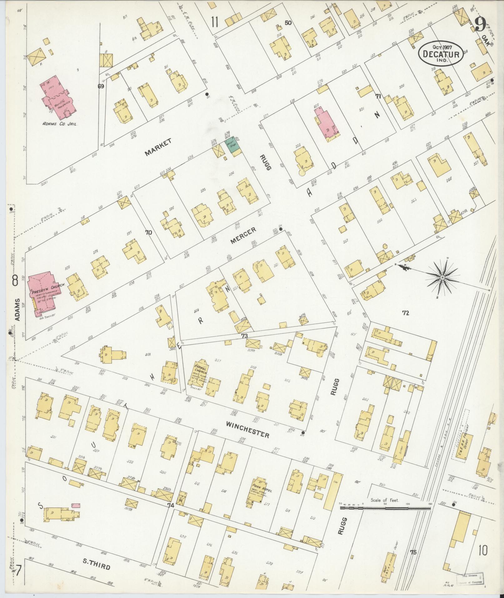 Sanborn Fire Insurance Map from Decatur, Adams County, Indiana (1907), Sheet #0009 - Complete Map Set gallery image, historic Sanborn map, vintage wall art, Indiana Indiana