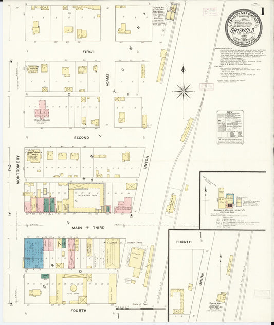 Sanborn Fire Insurance Map from Griswold, Cass County, Iowa (1909), Sheet #0001 - Historic Sanborn Fire Insurance Map Print, vintage old map wall art