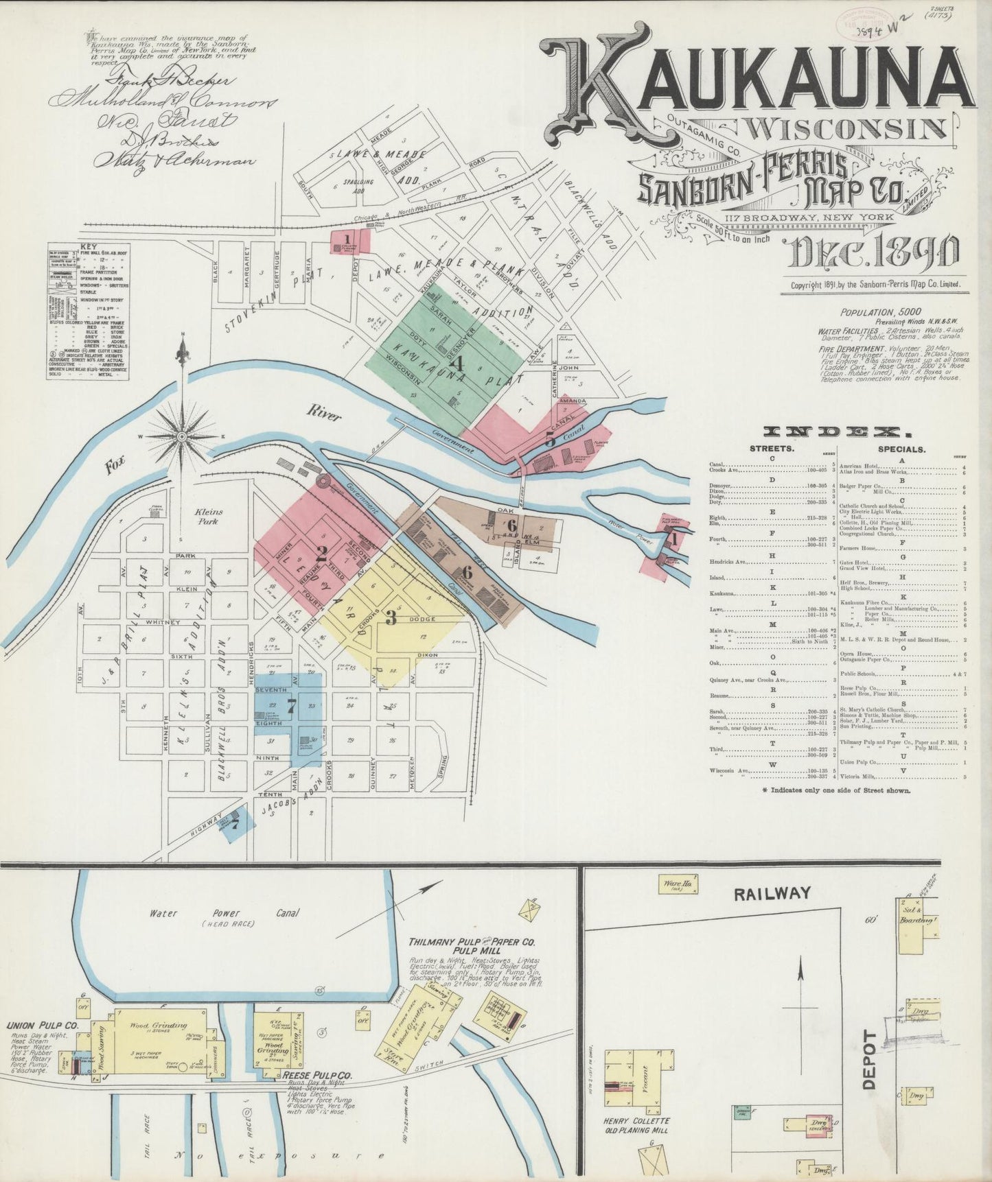 Sanborn Fire Insurance Map from Kaukauna, Outagamie County, Wisconsin (1890), Sheet #0001 - Complete Map Set gallery image, historic Sanborn map, vintage wall art, Wisconsin Wisconsin