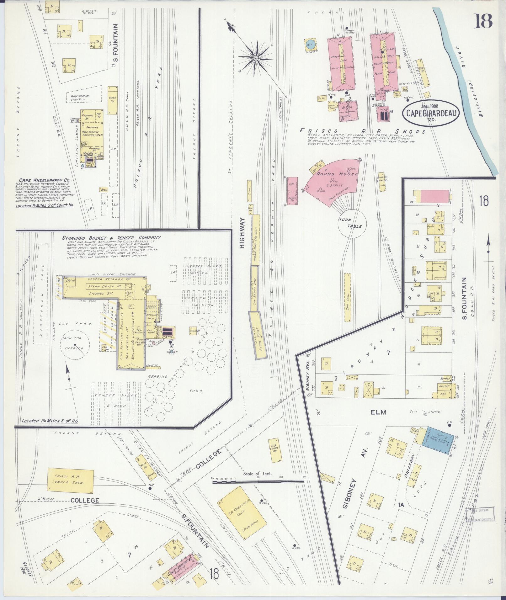 Sanborn Fire Insurance Map from Cape Girardeau, Cape Girardeau County, Missouri (1908), Sheet #0018 - Complete Map Set gallery image, historic Sanborn map, vintage wall art, Missouri Missouri