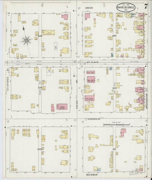 Sanborn Fire Insurance Map from Havre De Grace, Harford County, Maryland (1894), Sheet #0007 - Historic Sanborn Fire Insurance Map Print, vintage old map wall art