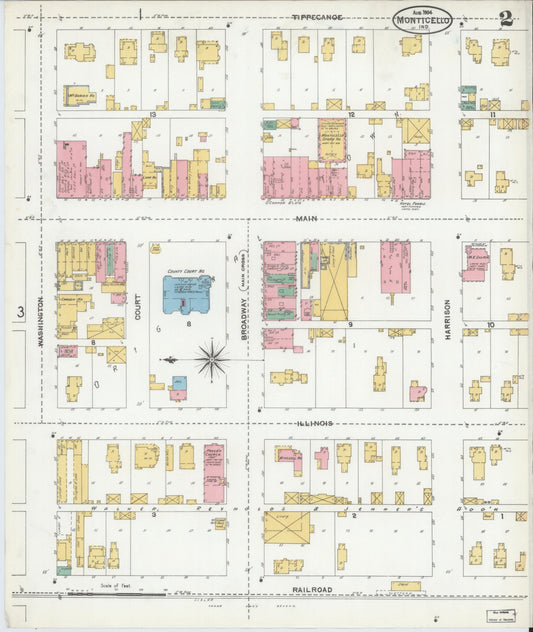 Sanborn Fire Insurance Map from Monticello, White County, Indiana (1904), Sheet #0002 - Historic Sanborn Fire Insurance Map Print, vintage old map wall art, antique decor, genealogy gift, Indiana Indiana map