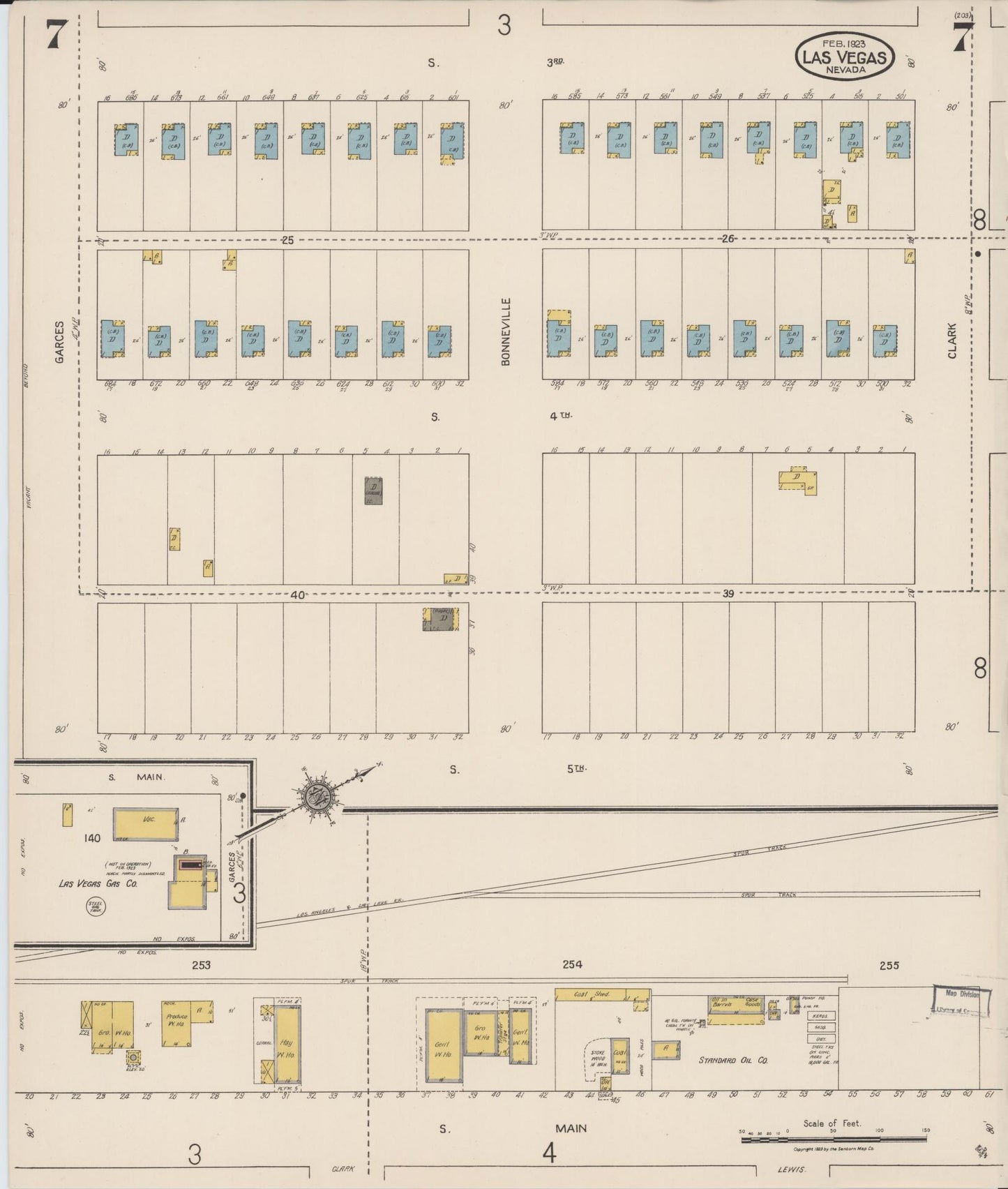 Sanborn Fire Insurance Map from Las Vegas, Clark County, Nevada (1923), Sheet #0007 - Complete Map Set gallery image, historic Sanborn map, vintage wall art, Nevada Nevada