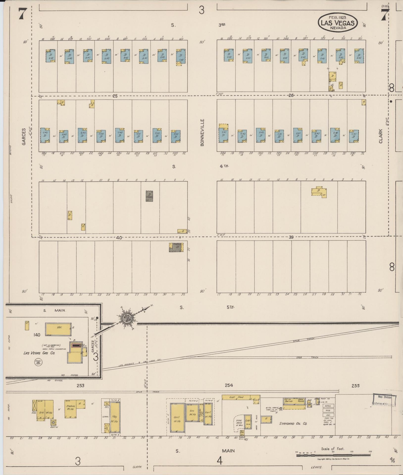 Sanborn Fire Insurance Map from Las Vegas, Clark County, Nevada (1923), Sheet #0007 - Complete Map Set gallery image, historic Sanborn map, vintage wall art, Nevada Nevada